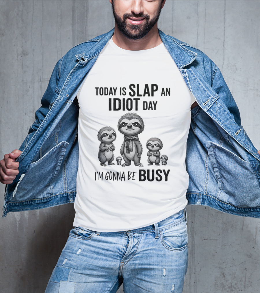 Today Is Slap An Idiot Day I'm Gonna Be Busy Sloth Animal Sarcasm T-Shirt