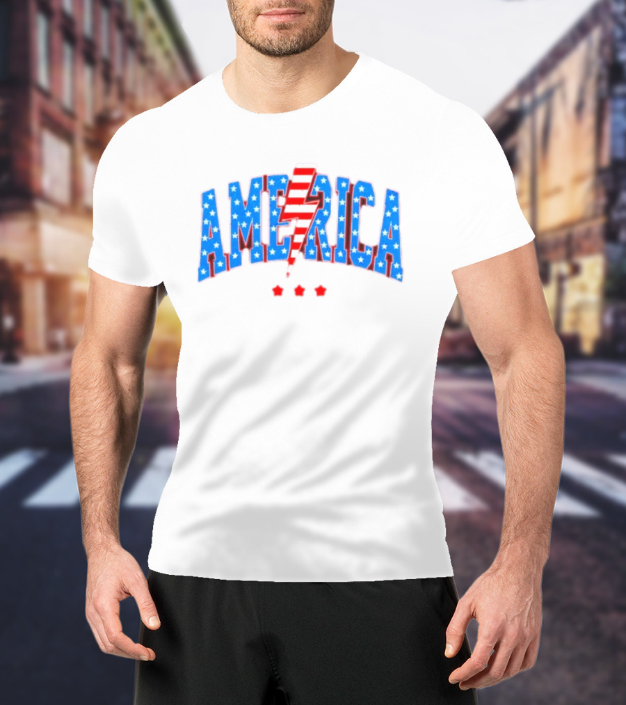 Patriotic America Stars And Stripes Lightning Bolt T-Shirt