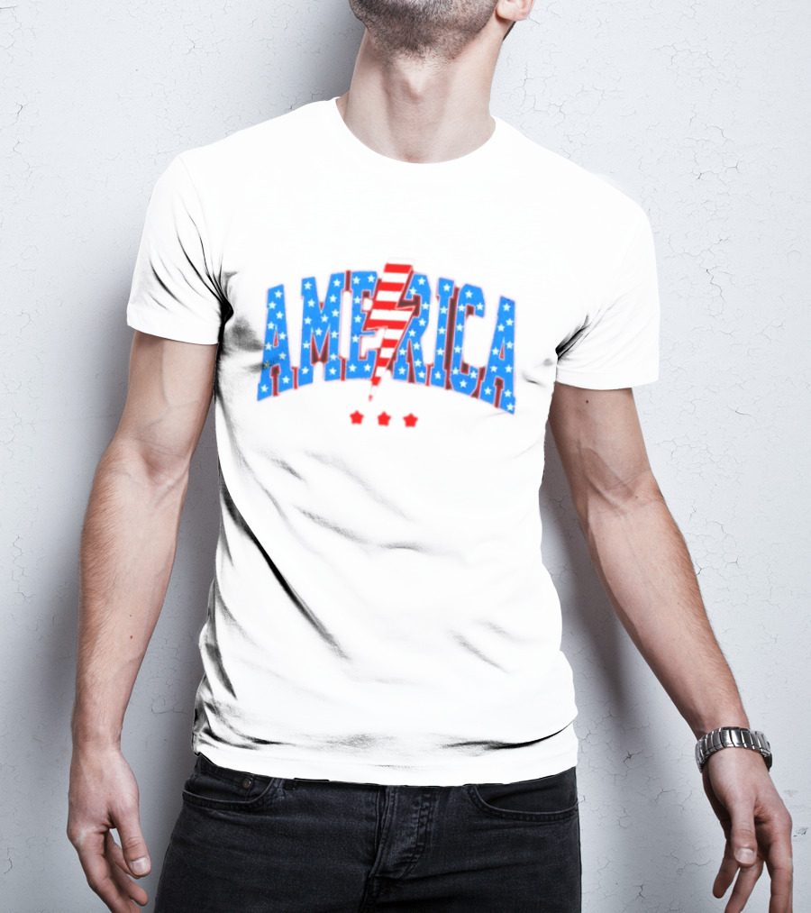 Patriotic America Stars And Stripes Lightning Bolt T-Shirt
