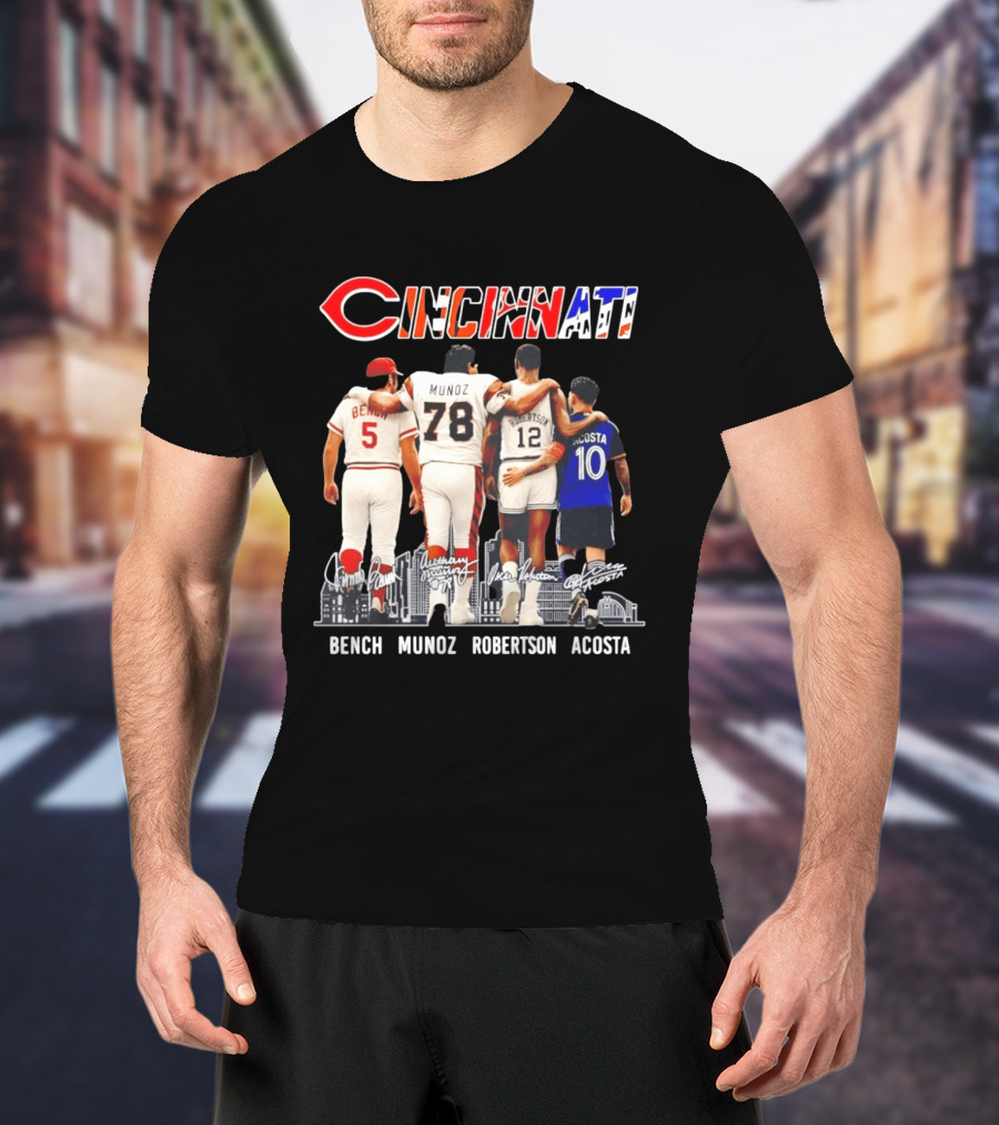 Cincinnati Icons Bench Munoz Robertson Acosta Sports Legends T-Shirt