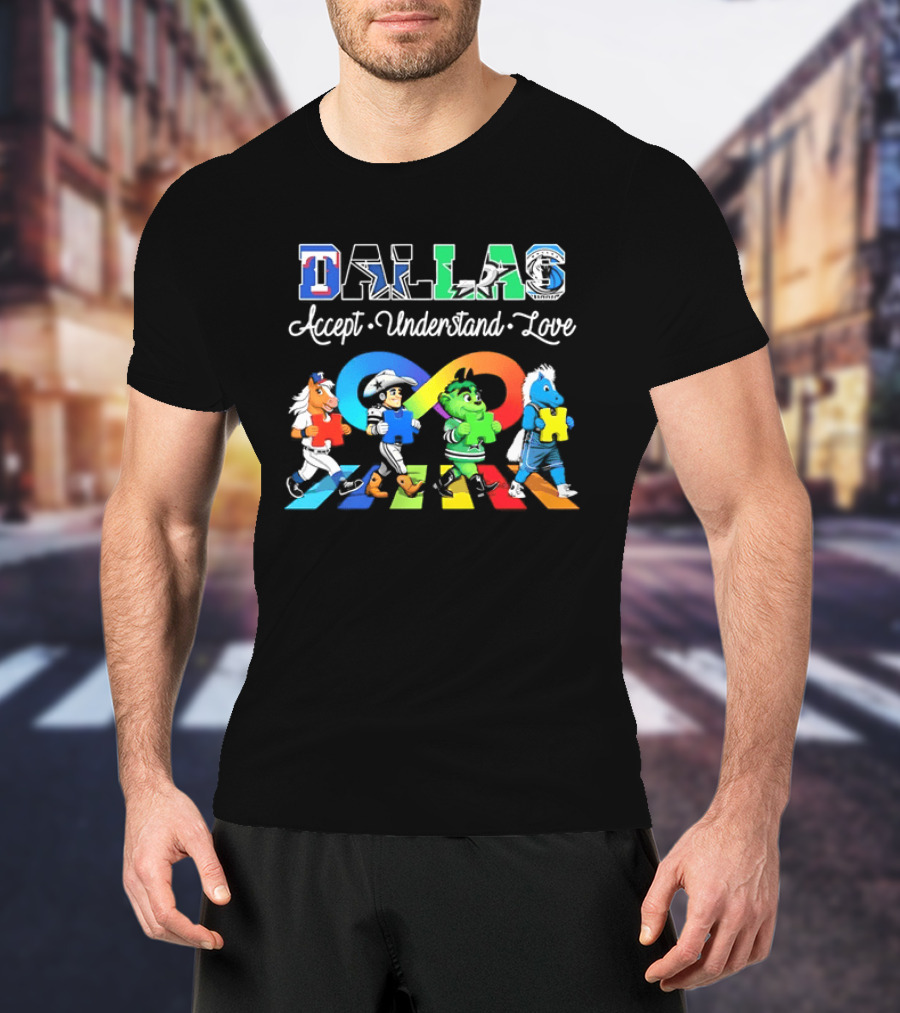 Dallas Accept Understand Love Autism Awareness Mascots Puzzle Pieces T-Shirt