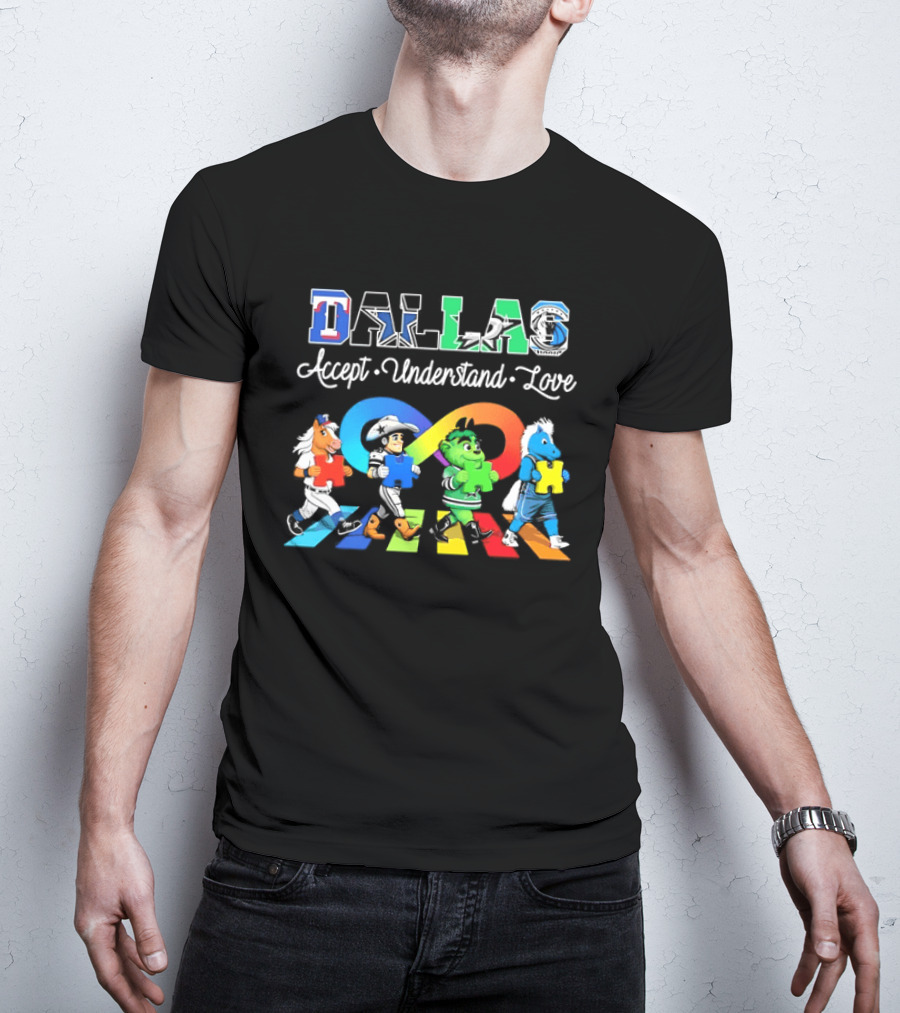 Dallas Accept Understand Love Autism Awareness Mascots Puzzle Pieces T-Shirt