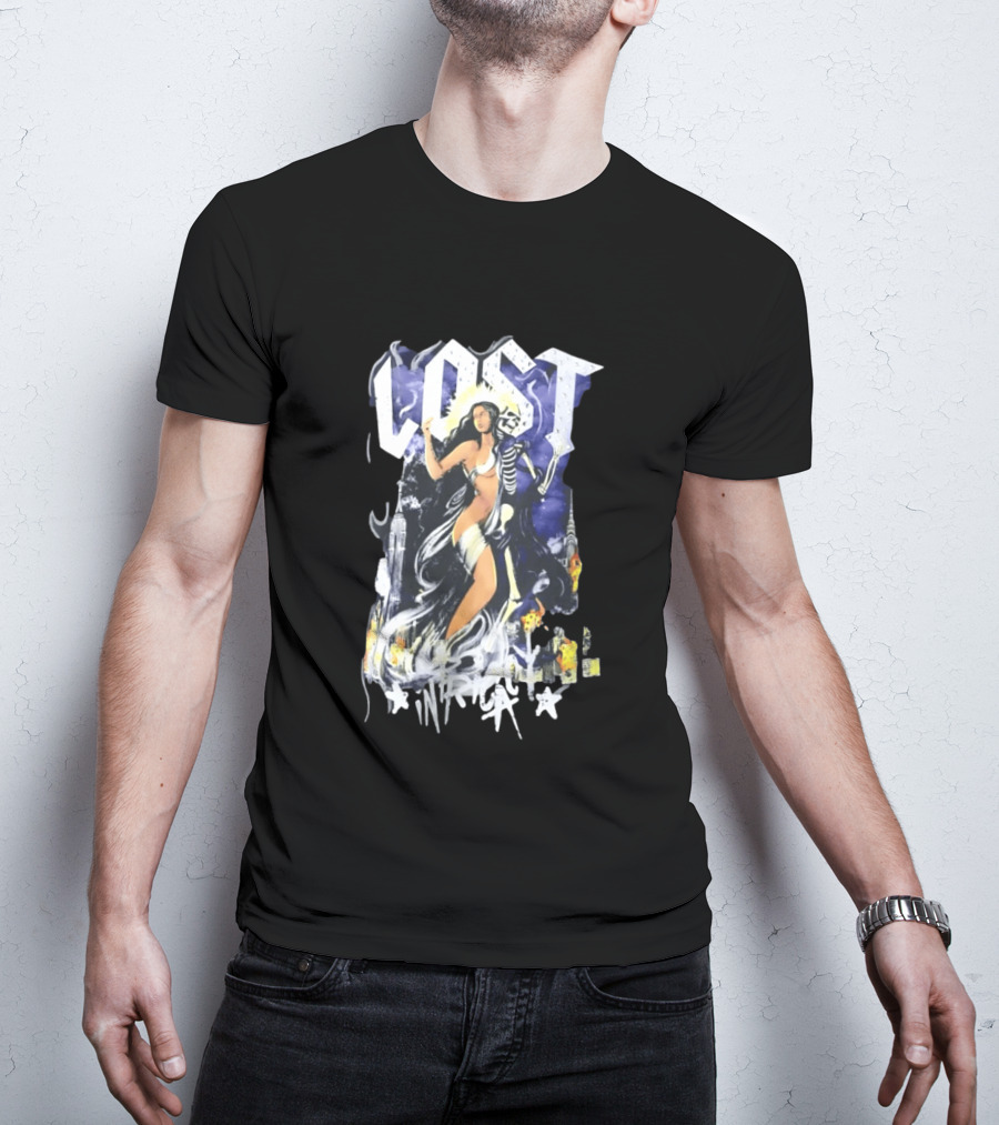 Lost Goddess Skeleton Embrace With City Skyline T-Shirt