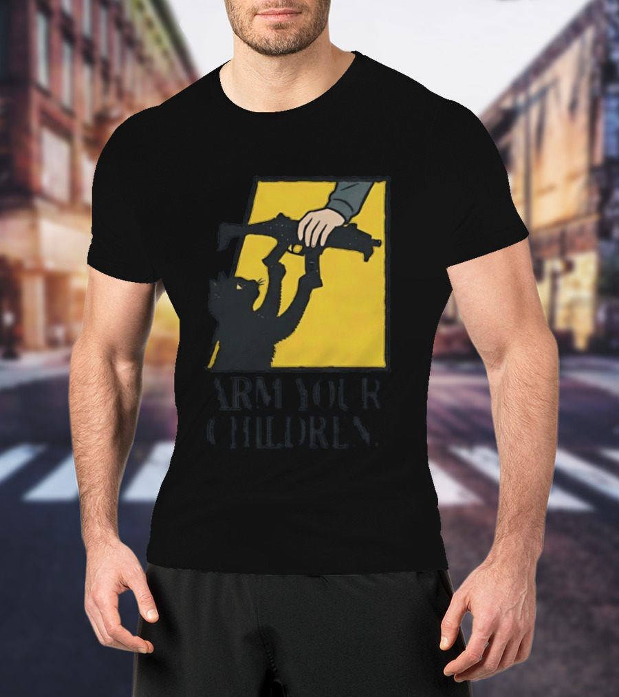 Arm Your Children Black Cat Gun T-Shirt