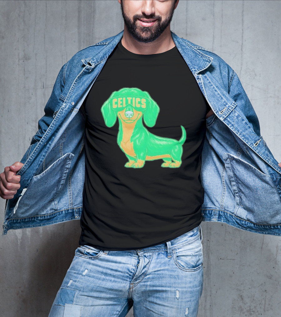Boston Celtics Dachshund Cartoon Glasses T-Shirt