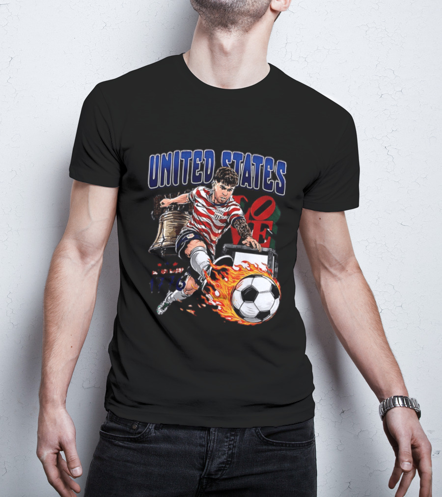 Christian Pulisic United States Soccer Fireball Liberty Bell Established 1776 T-Shirt