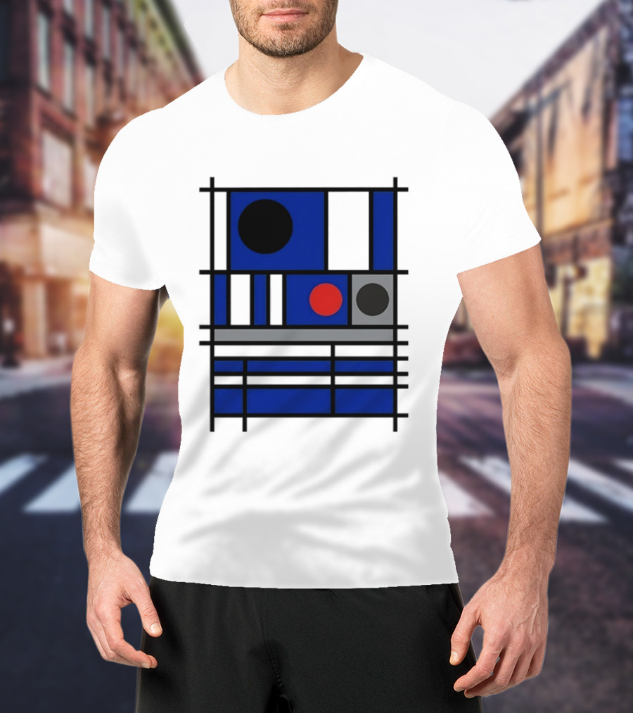 Geometric Shapes Blue Black Red Circles Squares Lines T-Shirt