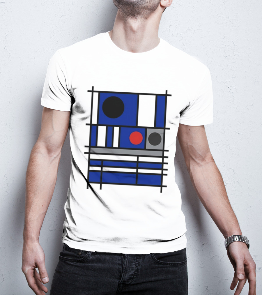 Geometric Shapes Blue Black Red Circles Squares Lines T-Shirt
