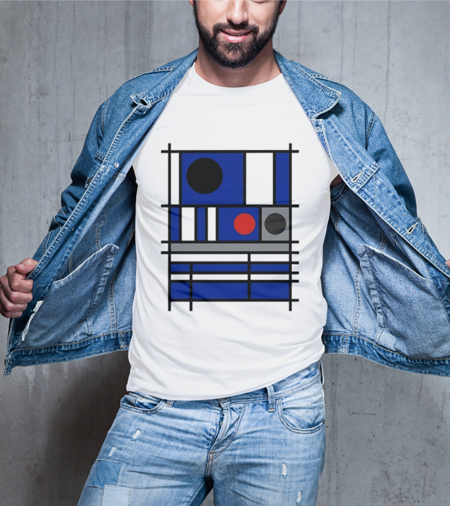 Geometric Shapes Blue Black Red Circles Squares Lines T-Shirt
