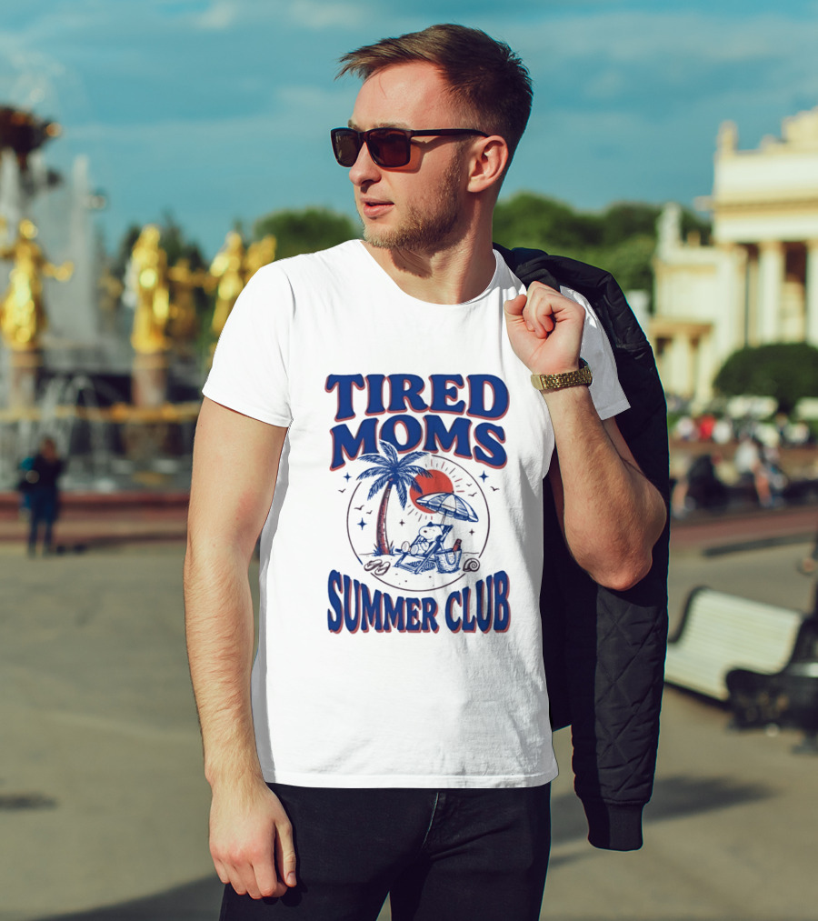 Tired Moms Summer Club Snoopy Beach Relaxation Under Palm Tree T-Shirt