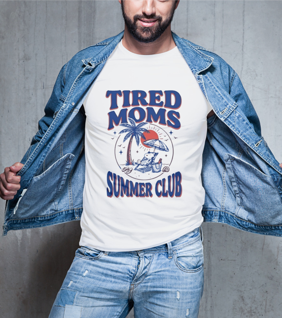 Tired Moms Summer Club Snoopy Beach Relaxation Under Palm Tree T-Shirt