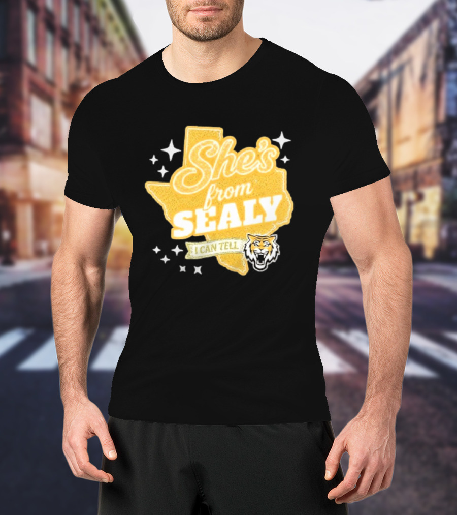 She's From Sealy Texas I Can Tell With Tiger Emblem And Stars T-Shirt