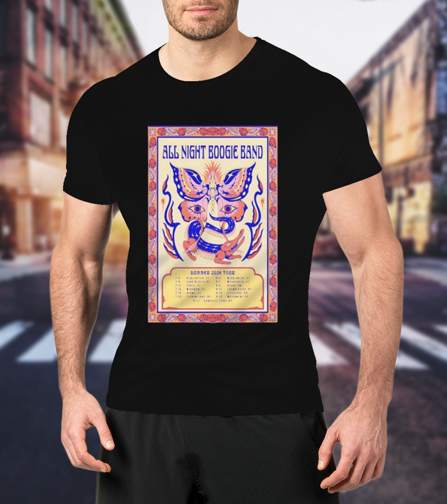 All Night Boogie Band 2026 Summer Tour Wilmington Washington Lake Placid Woodstock Hamden Catskill Saranac Lake T-Shirt