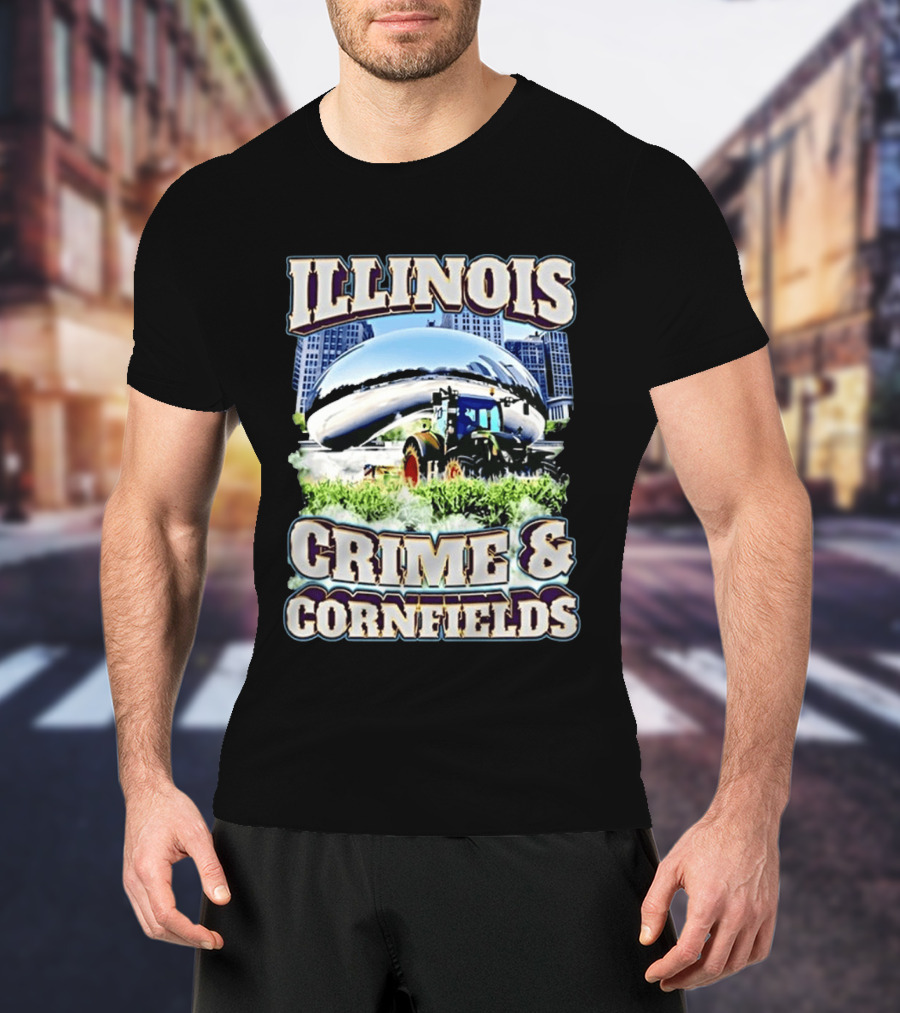 Illinois Crime And Cornfields Chicago Bean Tractor Scene T-Shirt
