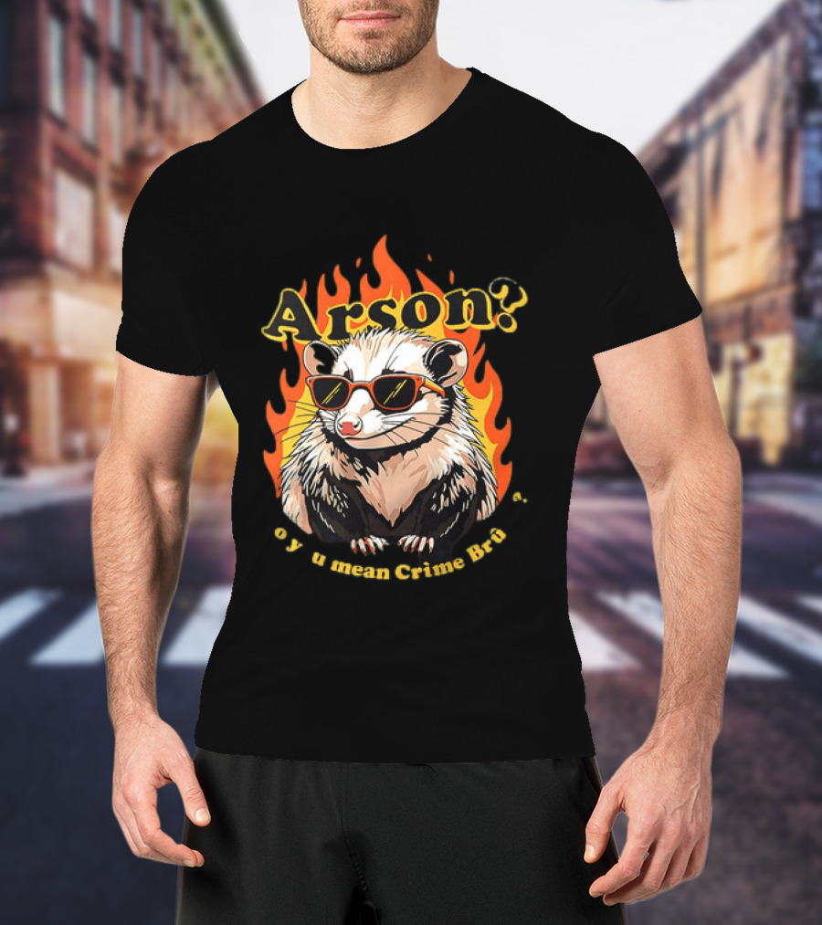 Arson? Opossum Sunglasses Flames Grime Bro Humorous T-Shirt