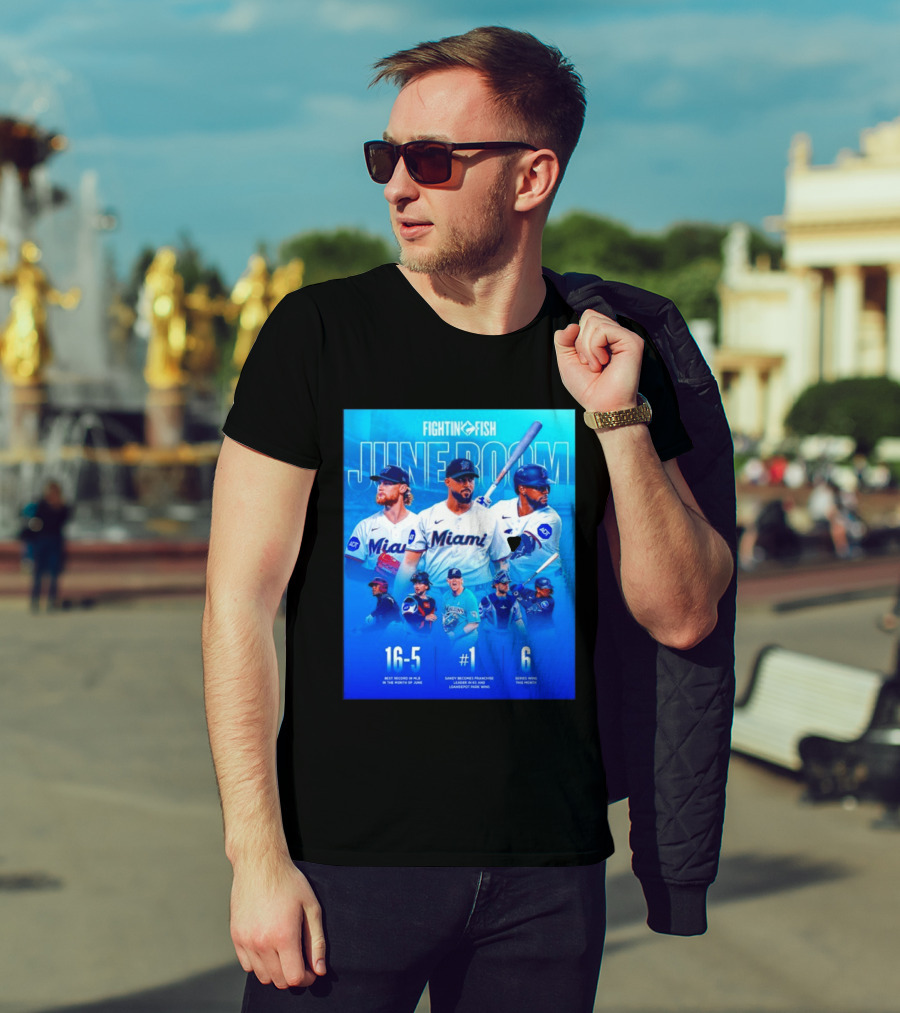 Fighting Fish Miami June Boom Sandy Alcantara Franchise Record T-Shirt