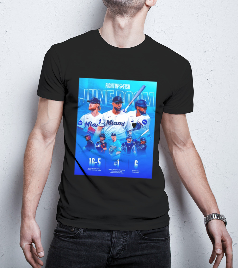 Fighting Fish Miami June Boom Sandy Alcantara Franchise Record T-Shirt