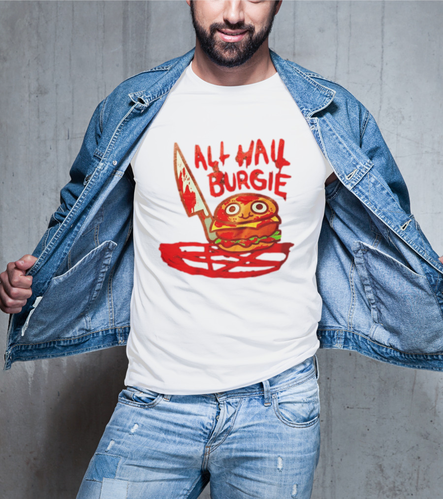 All Hail Burgie Creepy Cute Hamburger Knife Blood Image T-Shirt