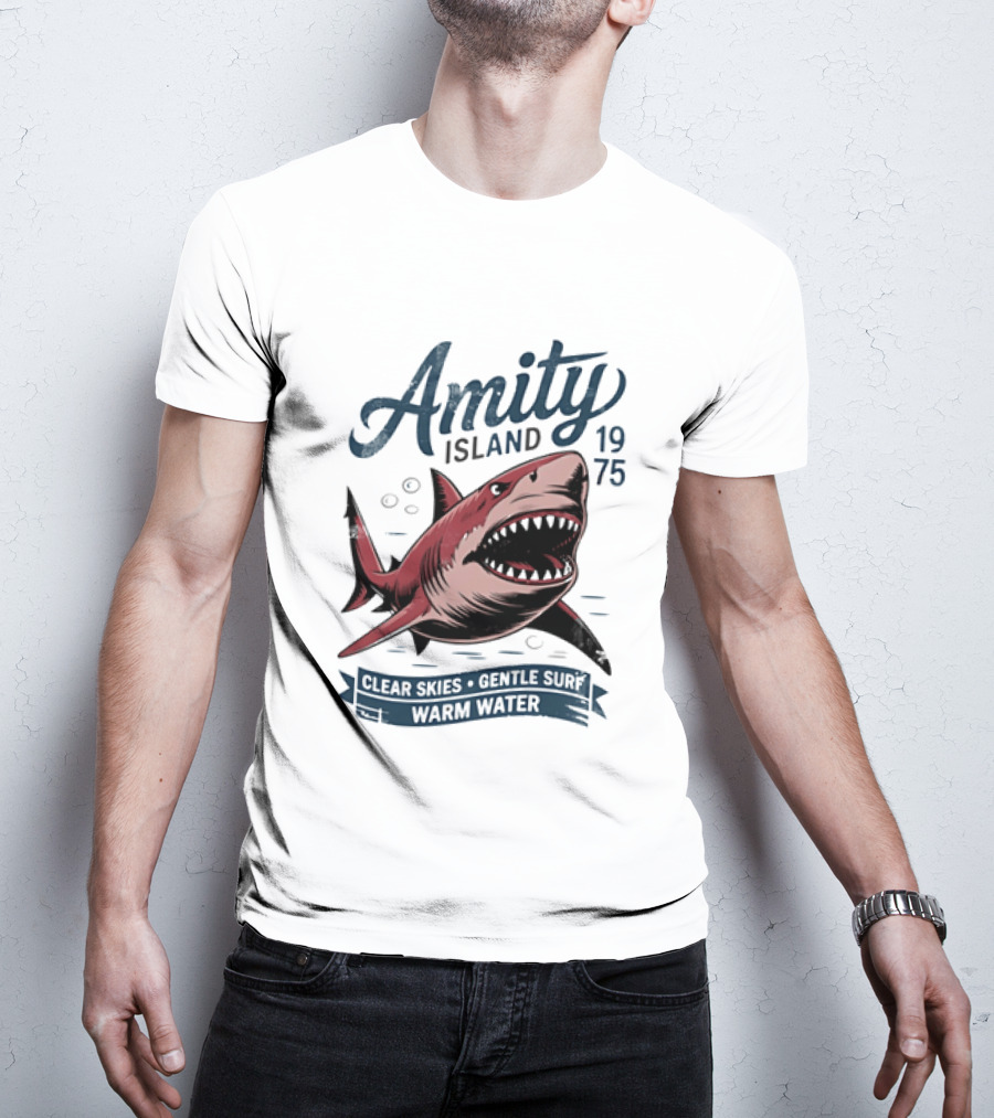 Amity Island 1975 Shark Clear Skies Gentle Surf Warm Water T-Shirt