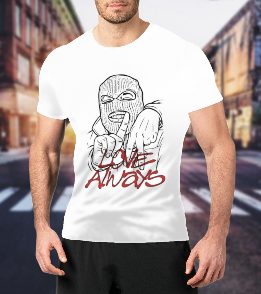 Balaclava Hand Sign Love Always Streetwear Graffiti T-Shirt