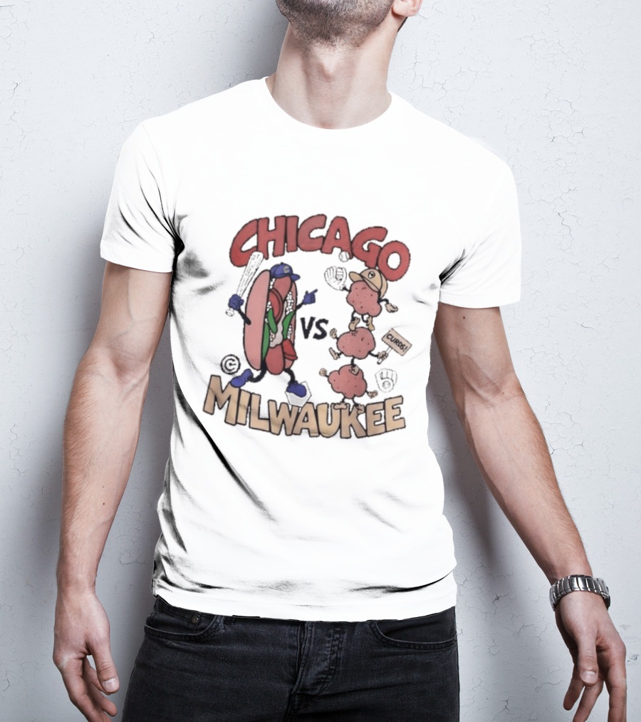 Chicago Cubs Vs Milwaukee Brewers Hot Dog Cheese Curds Baseball Battle T-Shirt