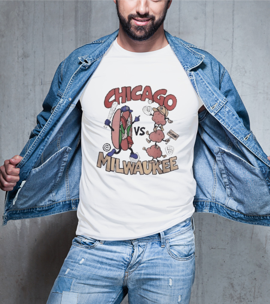 Chicago Cubs Vs Milwaukee Brewers Hot Dog Cheese Curds Baseball Battle T-Shirt