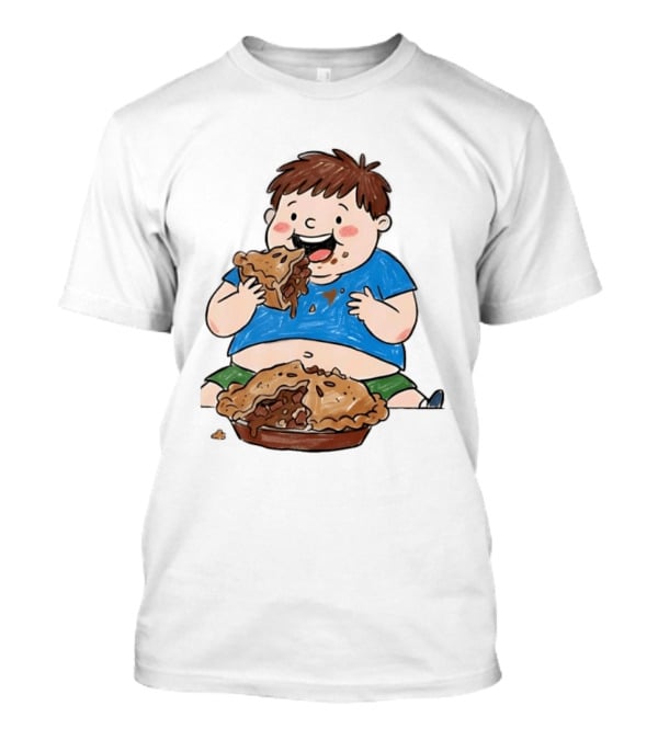 Funny Eating Pies Cartoon Boy Indulging In Delicious Pastry T-Shirt