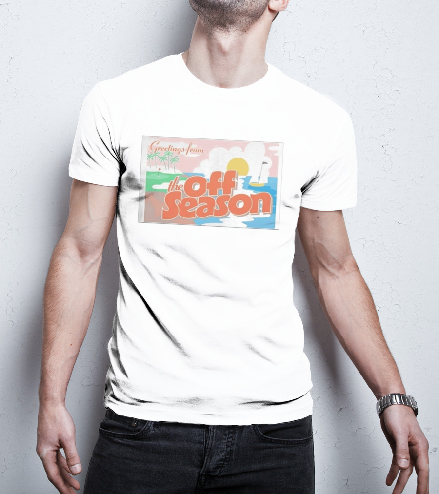 Greetings From The Off Season Beach Sunset Golf Scene T-Shirt