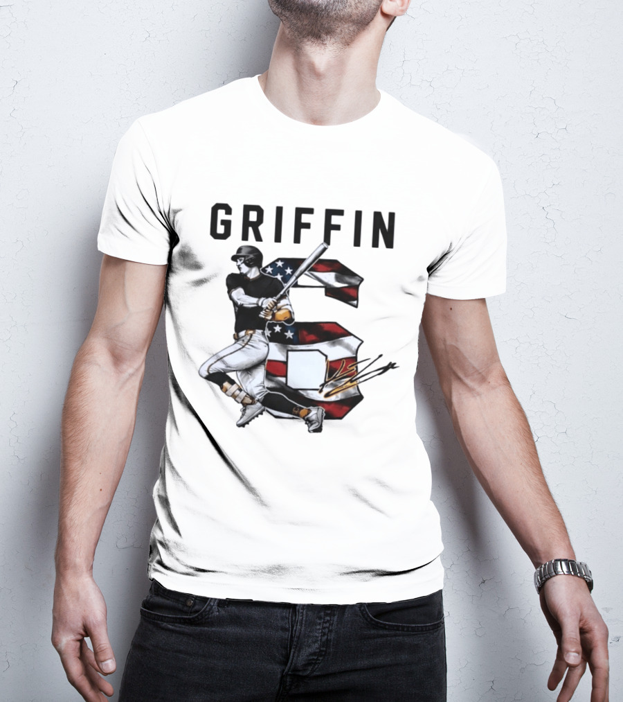 Griffin Baseball Player Swinging Bat American Flag Number 6 T-Shirt