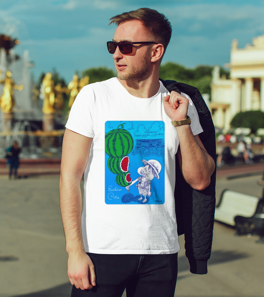 Monkey D Luffy Watermelon Eating Art By Eiichiro Oda One Piece Ocean Scene T-Shirt