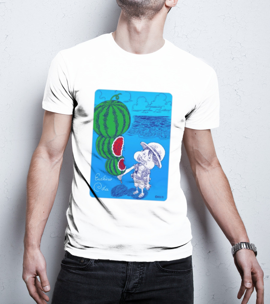 Monkey D Luffy Watermelon Eating Art By Eiichiro Oda One Piece Ocean Scene T-Shirt