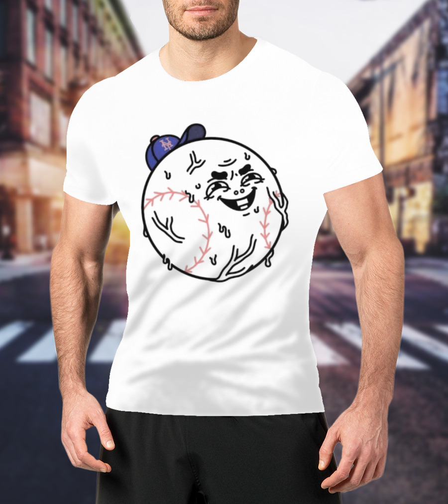 Mr Met New York Mets Baseball Sweat Drip Face MLB T-Shirt