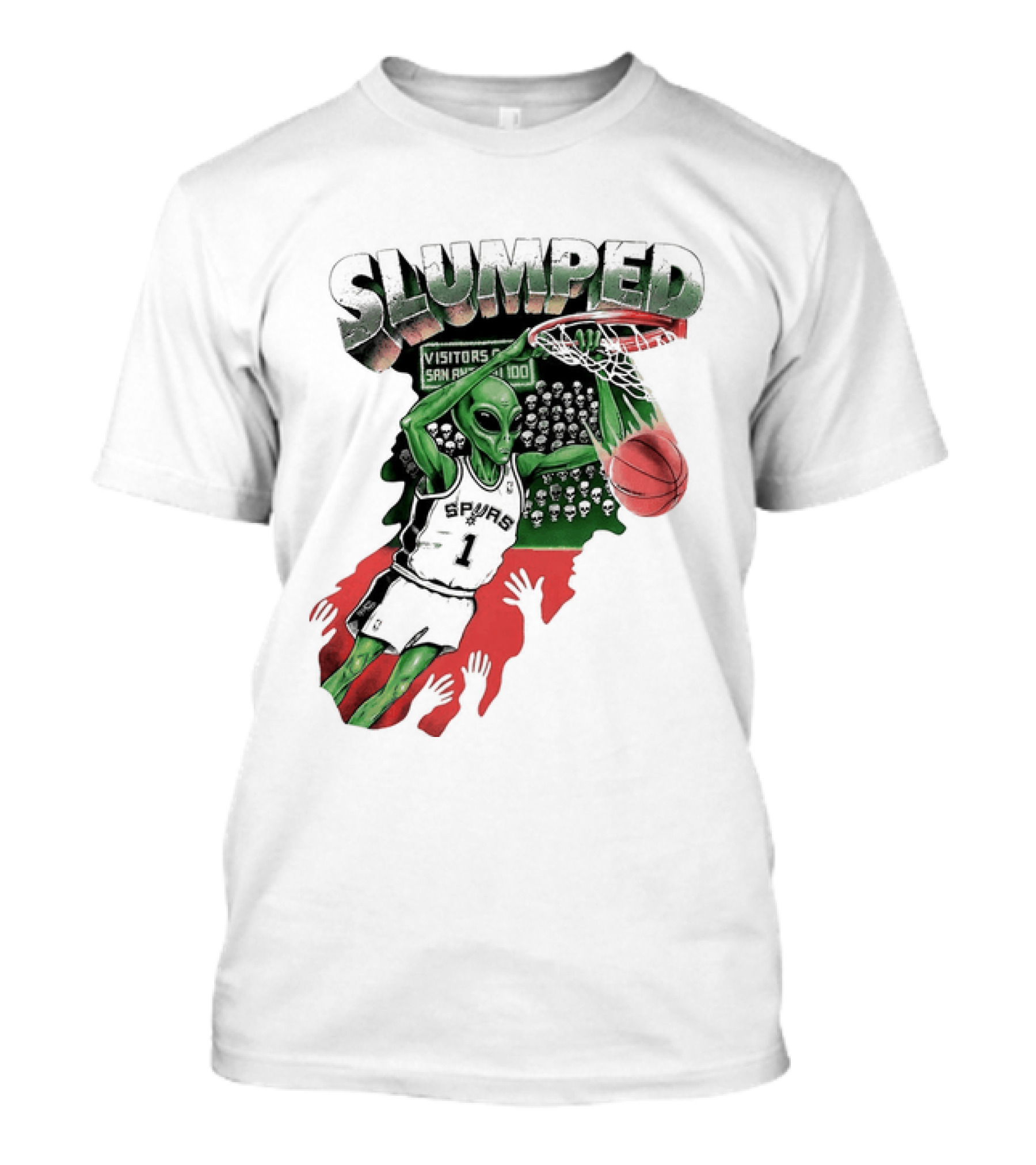 San Antonio Spurs NBA Alien Victor Wembanyama Slumped Basketball Visitors T-Shirt