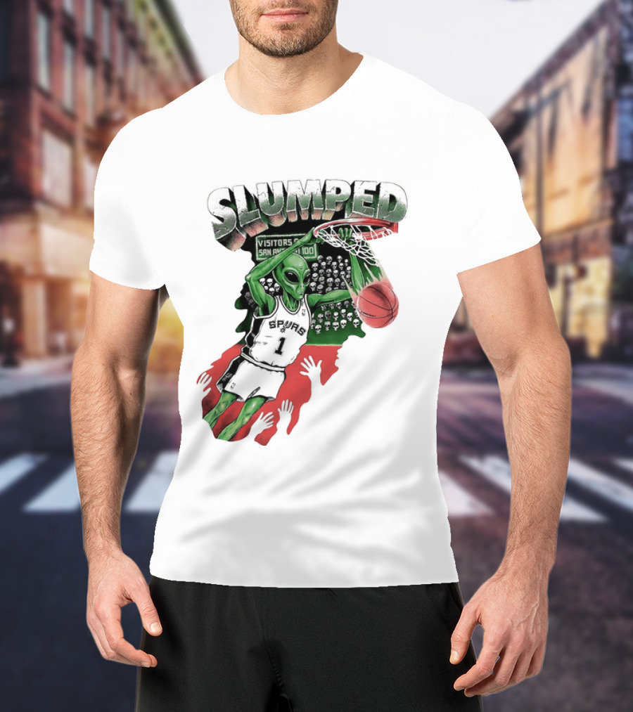 San Antonio Spurs NBA Alien Victor Wembanyama Slumped Basketball Visitors T-Shirt