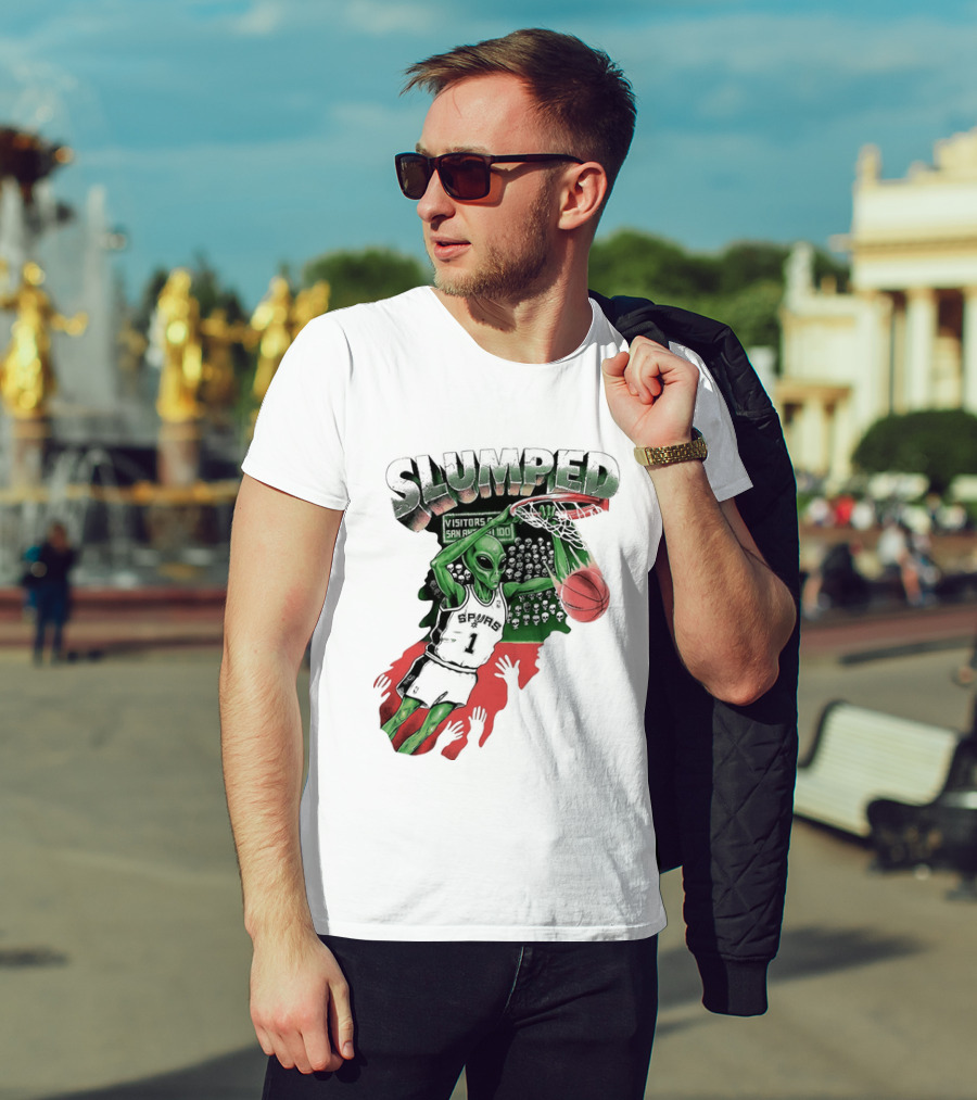 San Antonio Spurs NBA Alien Victor Wembanyama Slumped Basketball Visitors T-Shirt