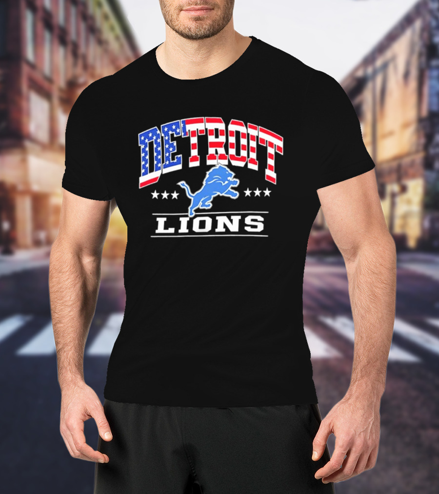 Detroit Lions Americana Patriotic Flag Stars And Stripes T-Shirt