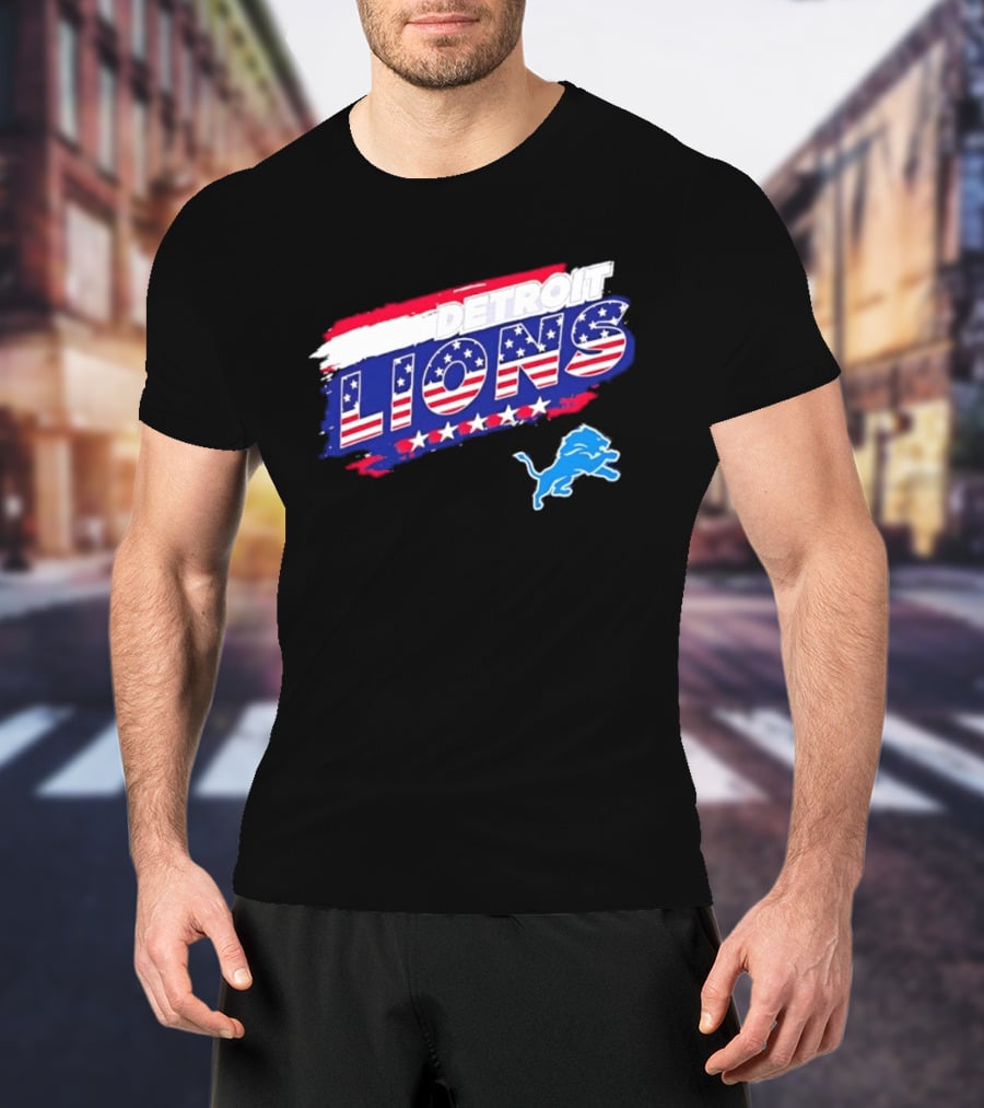 Detroit Lions American Flag Stars Stripes Patriotic NFL Team Spirit T-Shirt