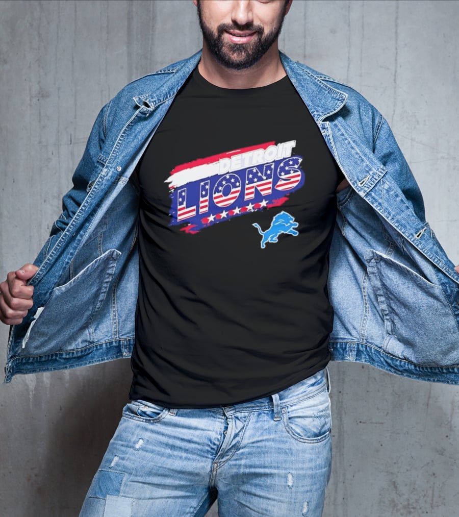 Detroit Lions American Flag Stars Stripes Patriotic NFL Team Spirit T-Shirt