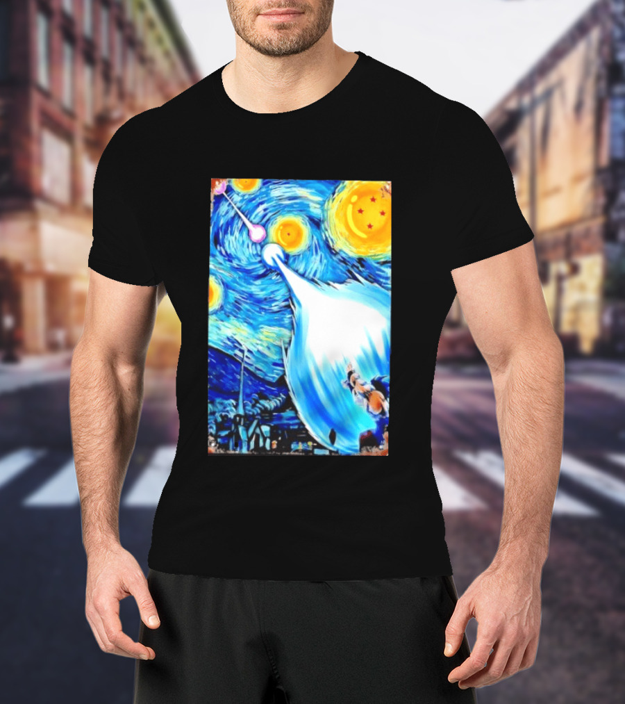 Goku Dragon Ball Z Kamehameha Wave Van Gogh Starry Night Fusion T-Shirt