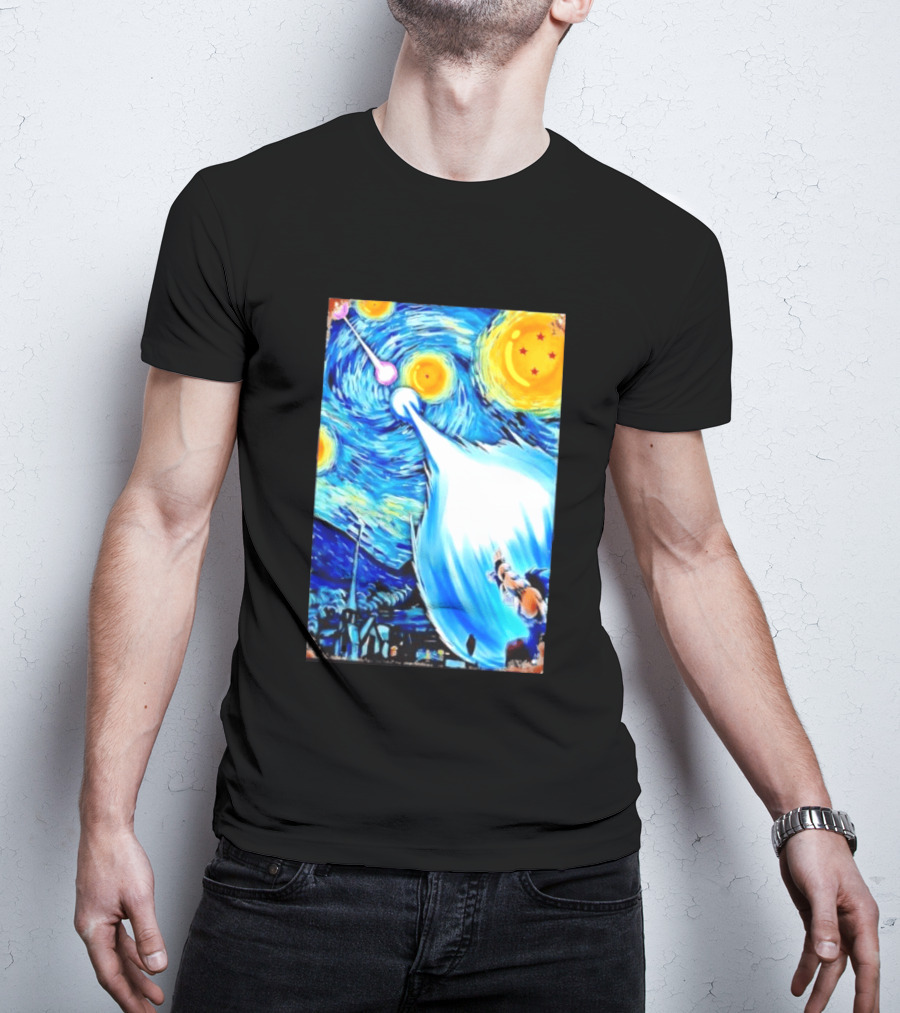 Goku Dragon Ball Z Kamehameha Wave Van Gogh Starry Night Fusion T-Shirt