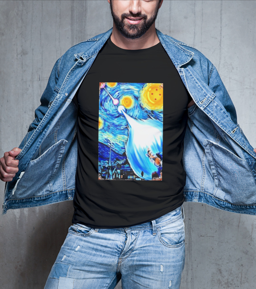 Goku Dragon Ball Z Kamehameha Wave Van Gogh Starry Night Fusion T-Shirt