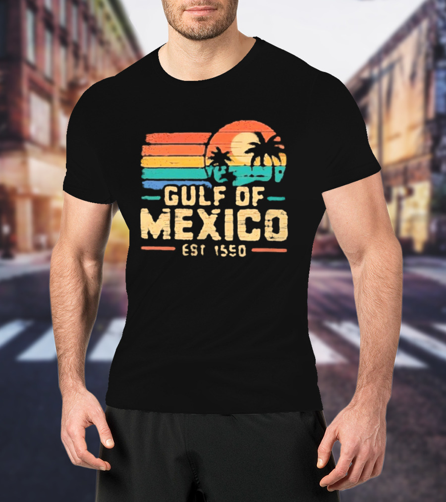 Gulf Of Mexico Est 1550 Retro Sunset Palm Trees Ocean T-Shirt