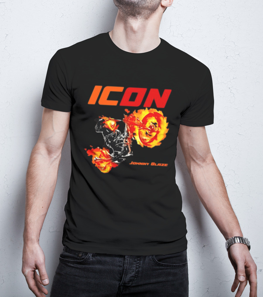 ICON Johnny Blaze Marvel Ghost Rider Fiery Motorcycle T-Shirt