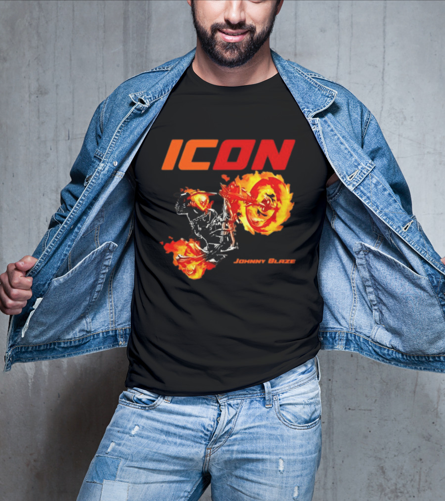 ICON Johnny Blaze Marvel Ghost Rider Fiery Motorcycle T-Shirt