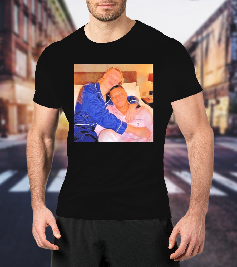 Kylian Mbappé Erling Haaland Pajama Party Soccer Stars Relaxing Together T-Shirt