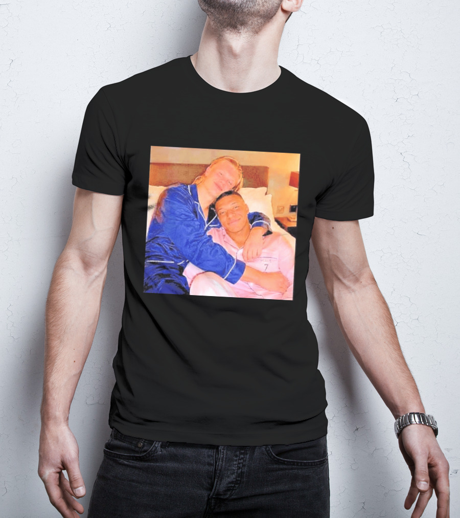 Kylian Mbappé Erling Haaland Pajama Party Soccer Stars Relaxing Together T-Shirt