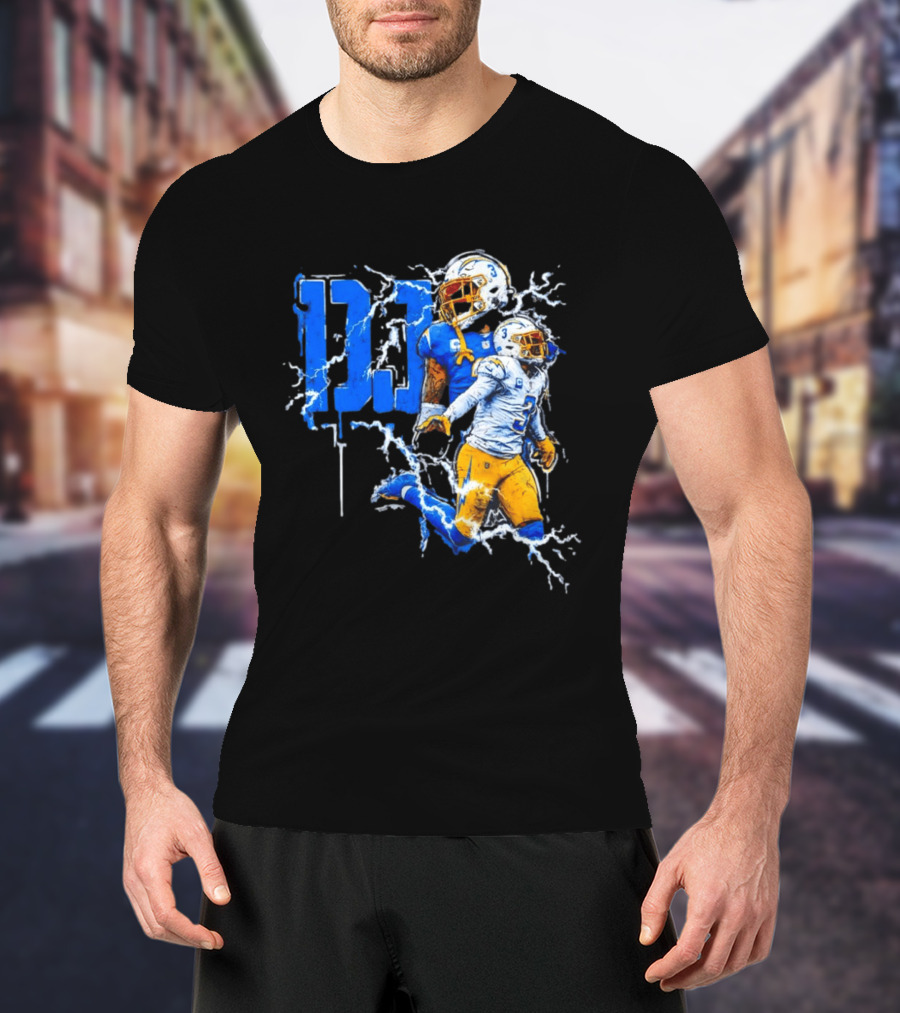 Derwin James Chargers Football Lightning DJ Bold Blue Yellow Action Splash T-Shirt