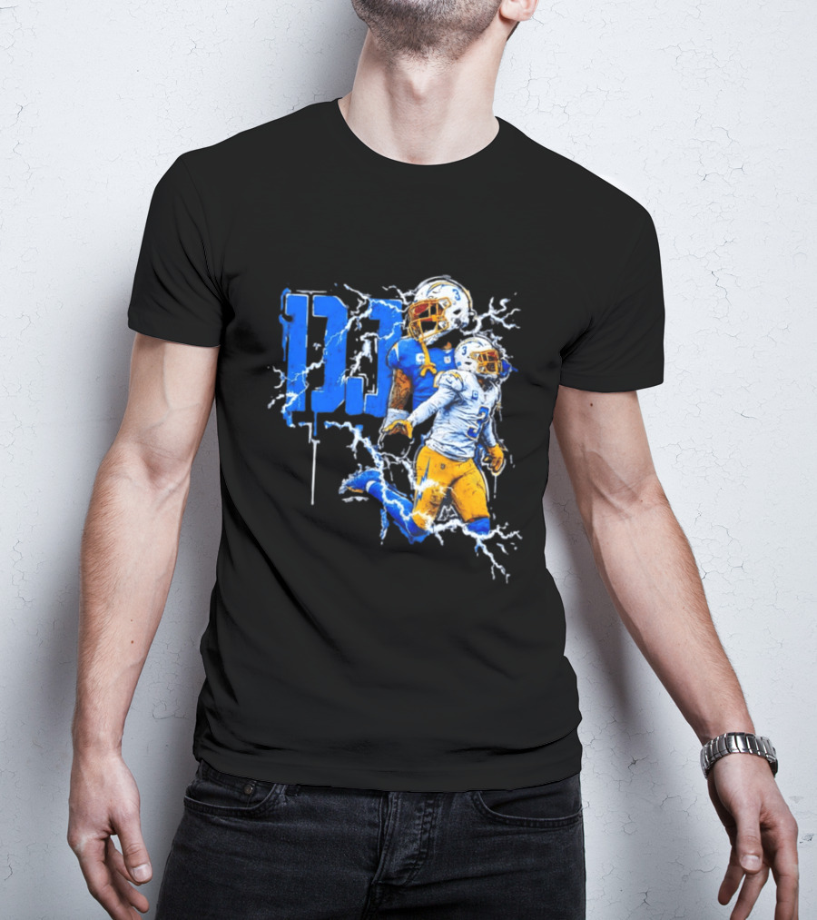 Derwin James Chargers Football Lightning DJ Bold Blue Yellow Action Splash T-Shirt