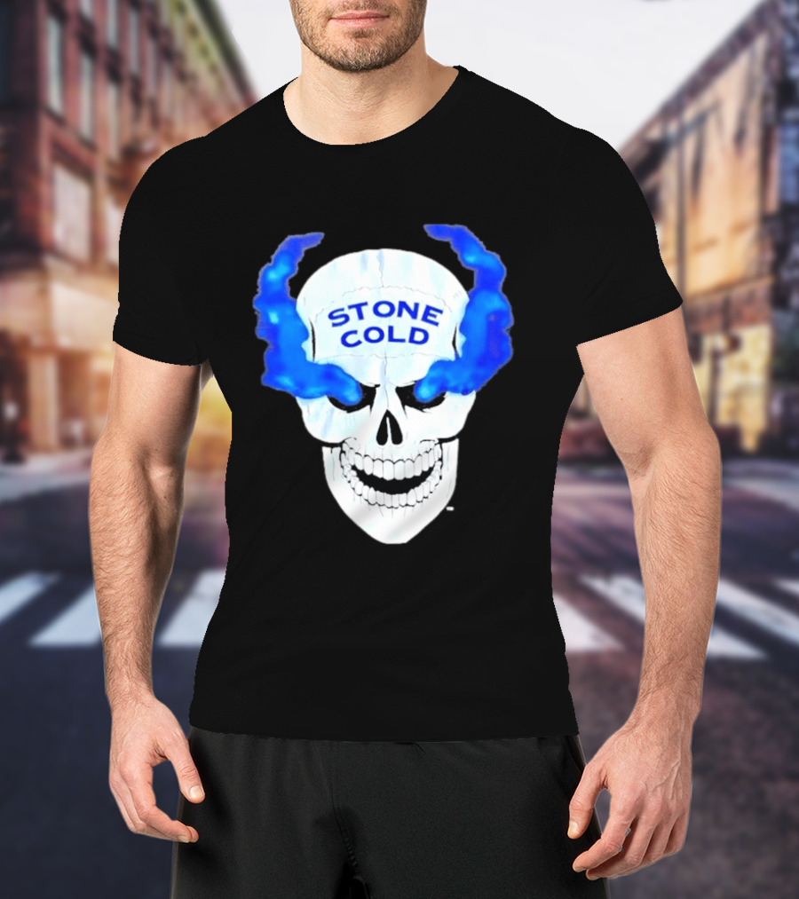 Stone Cold Skull WWE Wrestling Iconic Blue Flames T-Shirt
