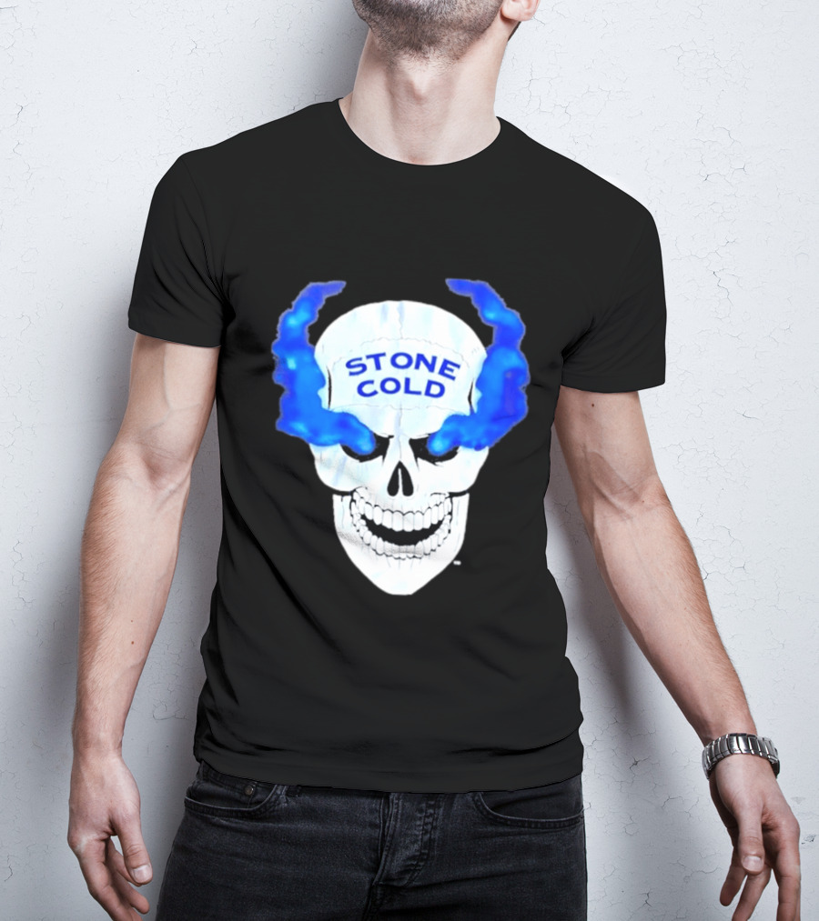 Stone Cold Skull WWE Wrestling Iconic Blue Flames T-Shirt